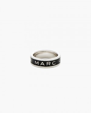 Bagues Marc Jacobs The Marc Jacobs Enamel Ring Femme Argent Noir | 583DEIJUP