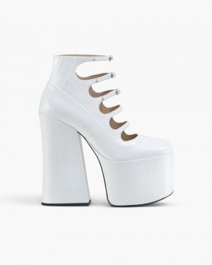Botte Marc Jacobs The Croc Embossed Kiki Ankle Boot Femme Blanche | 709FZOXIJ