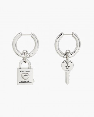 Boucles d'Oreilles Marc Jacobs Friendship Padlock Earrings Femme Argent Clair | 087ERZTNH