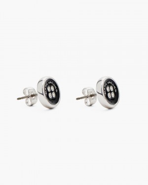 Boucles d'Oreilles Marc Jacobs The Button Stud Earrings Femme Argent Noir | 304FYQXGI