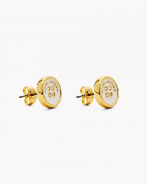 Boucles d'Oreilles Marc Jacobs The Button Stud Earrings Femme Doré Blanche | 386ZTGOYV