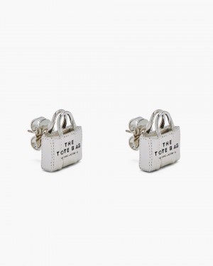 Boucles d'Oreilles Marc Jacobs The Tote Bag Stud Earrings Femme Argent Clair | 520MOGYNT