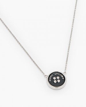 Colliers Marc Jacobs The Button Pendant Necklace Femme Argent Noir | 584BFXSIZ