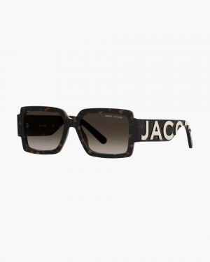 Lunette de Soleil Marc Jacobs The Bold Logo Square Sunglasses Femme Havana | 839HGYBPM