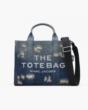 The Tote Bag Marc Jacobs The Rip and Repair Denim Medium Tote Bag Femme Indigo | 931ULTOQV