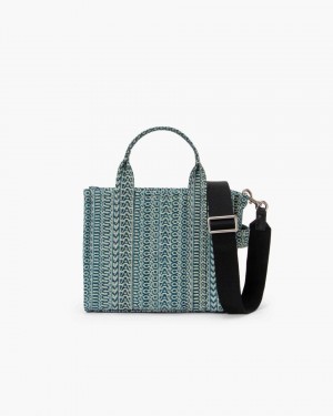 The Tote Bag Marc Jacobs The Washed Monogram Denim Small Tote Bag Femme Orange Bleu | 469ALHJBD