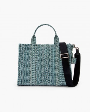 The Tote Bag Marc Jacobs The Washed Monogram Denim Medium Tote Bag Femme Orange Bleu | 825ZWMXIQ