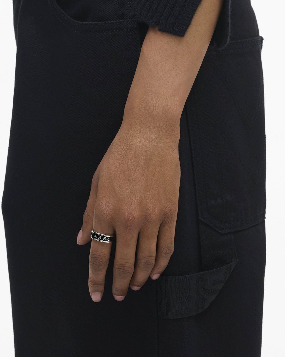 Bagues Marc Jacobs The Marc Jacobs Enamel Ring Femme Argent Noir | 583DEIJUP