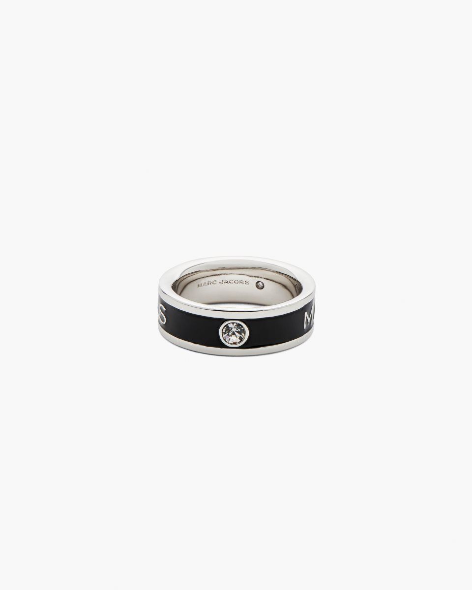 Bagues Marc Jacobs The Marc Jacobs Enamel Ring Femme Argent Noir | 583DEIJUP