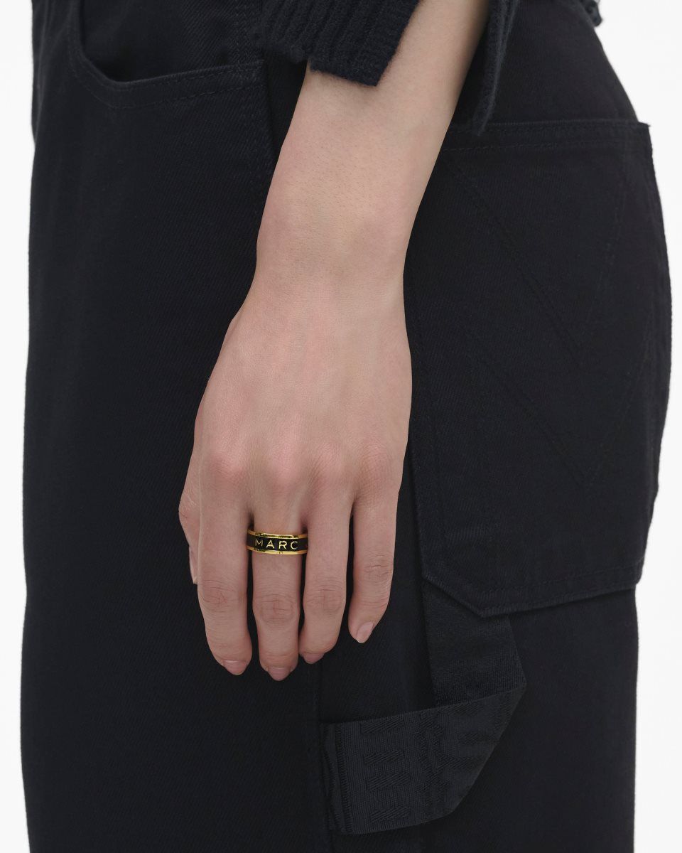 Bagues Marc Jacobs The Marc Jacobs Enamel Ring Femme Doré Noir | 905UBHJPM