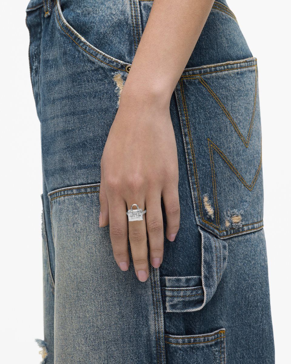Bagues Marc Jacobs The Tote Bag Ring Femme Argent Clair | 372VQZRES