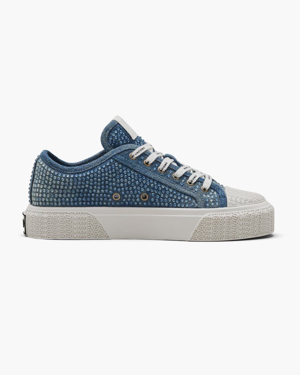 Basket Marc Jacobs The Crystal Denim Sneaker Femme Bleu Clair | 827LVUJBI