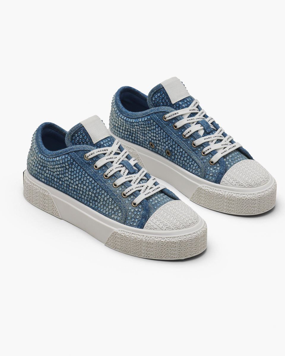 Basket Marc Jacobs The Crystal Denim Sneaker Femme Bleu Clair | 827LVUJBI