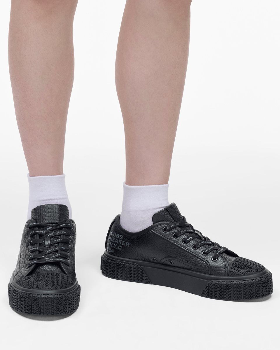 Basket Marc Jacobs The Leather Sneaker Femme Noir | 480XJFHKN