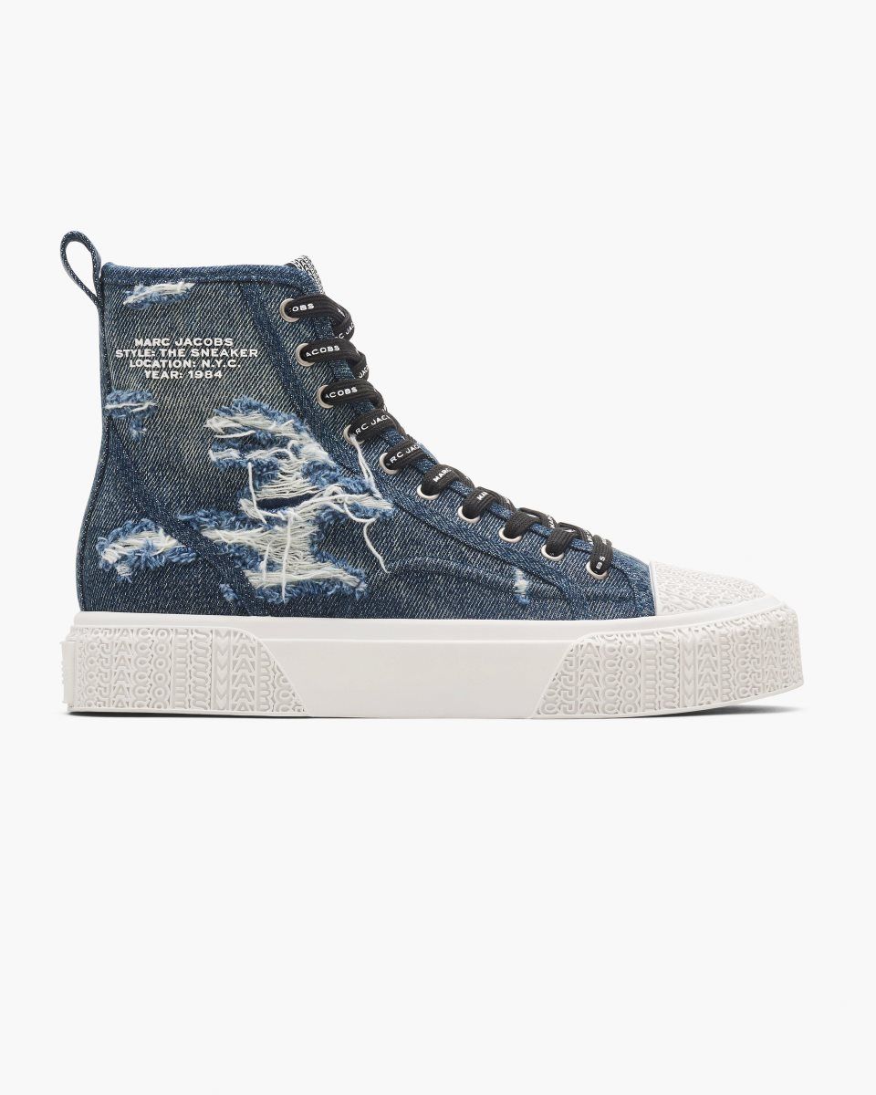 Basket Marc Jacobs The Rip And Repair Denim High Top Sneaker Femme Indigo | 348KLBMRU