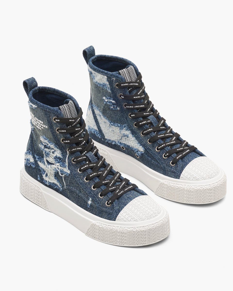 Basket Marc Jacobs The Rip And Repair Denim High Top Sneaker Femme Indigo | 348KLBMRU