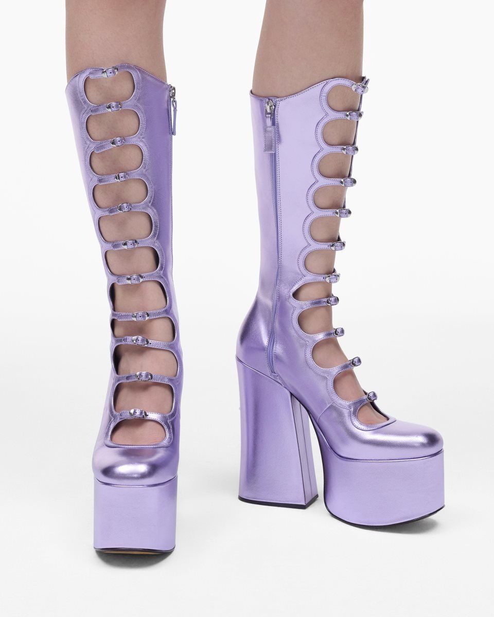 Botte Marc Jacobs The Metallic Kiki Knee High Boot Femme Violette | 019ICJBWX