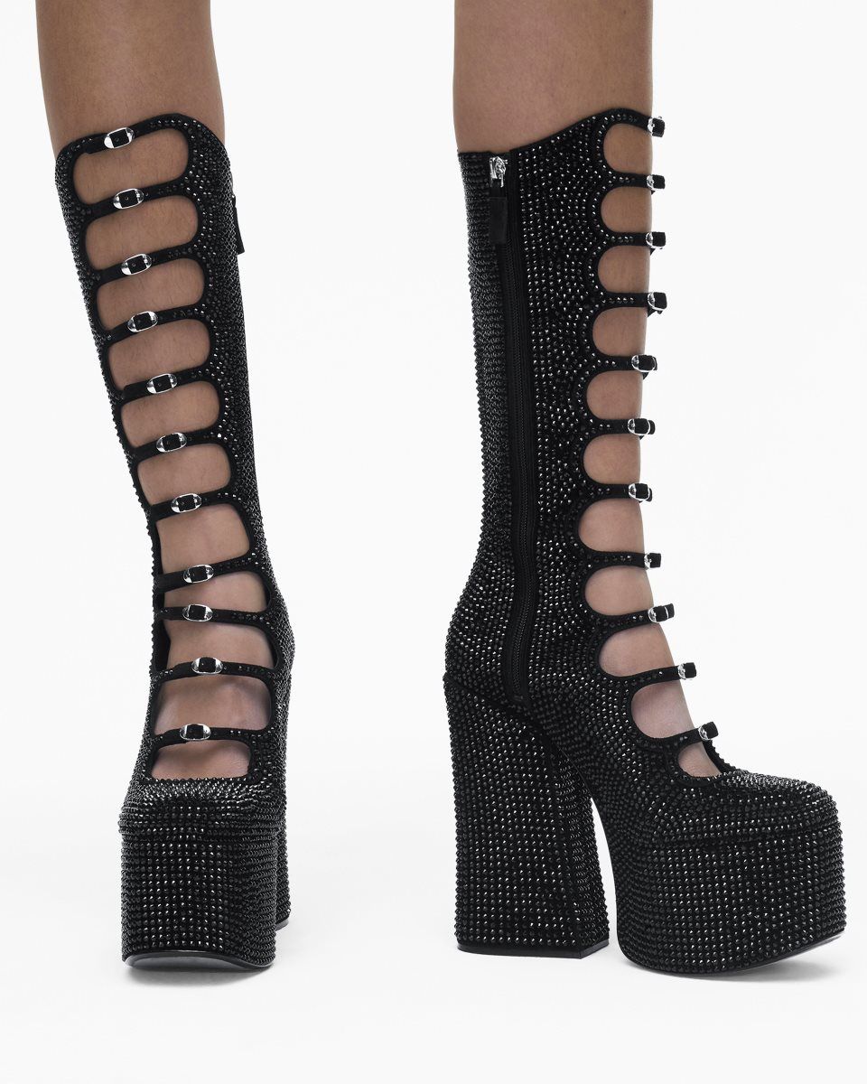 Botte Marc Jacobs The Rhinestone Kiki Knee-High Boot Femme Noir Noir | 237MAXUDC