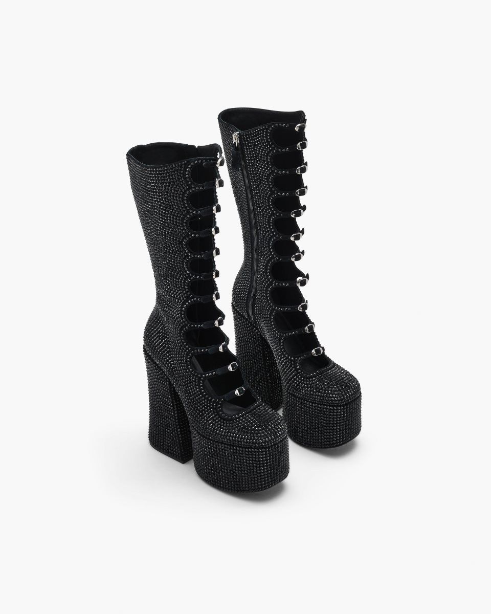 Botte Marc Jacobs The Rhinestone Kiki Knee-High Boot Femme Noir Noir | 237MAXUDC