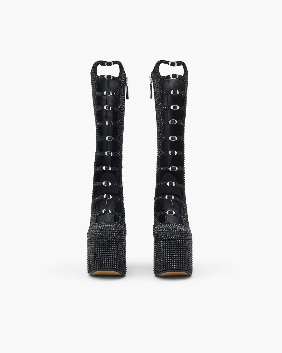 Botte Marc Jacobs The Rhinestone Kiki Knee-High Boot Femme Noir Noir | 237MAXUDC