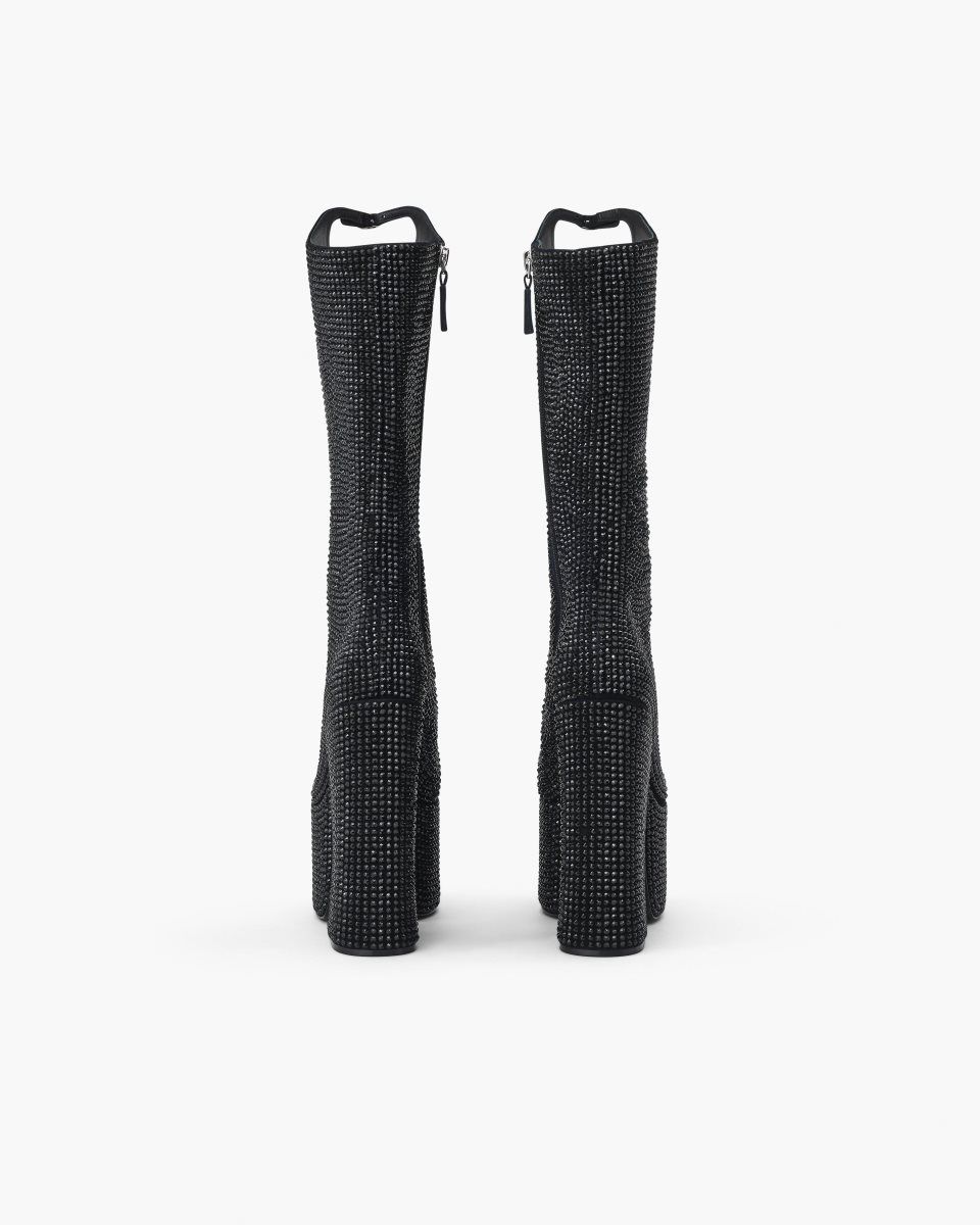 Botte Marc Jacobs The Rhinestone Kiki Knee-High Boot Femme Noir Noir | 237MAXUDC