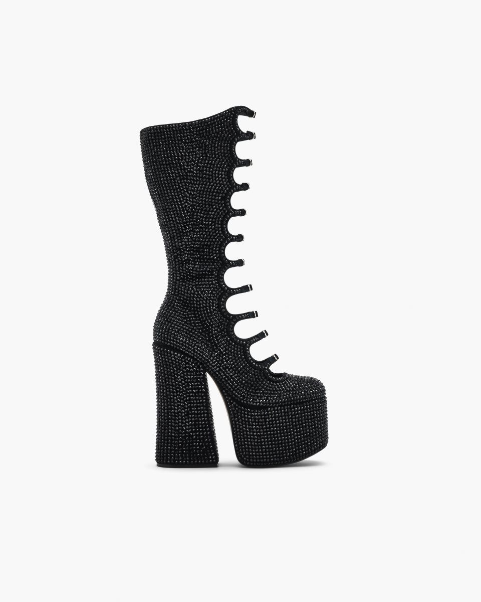 Botte Marc Jacobs The Rhinestone Kiki Knee-High Boot Femme Noir Noir | 237MAXUDC
