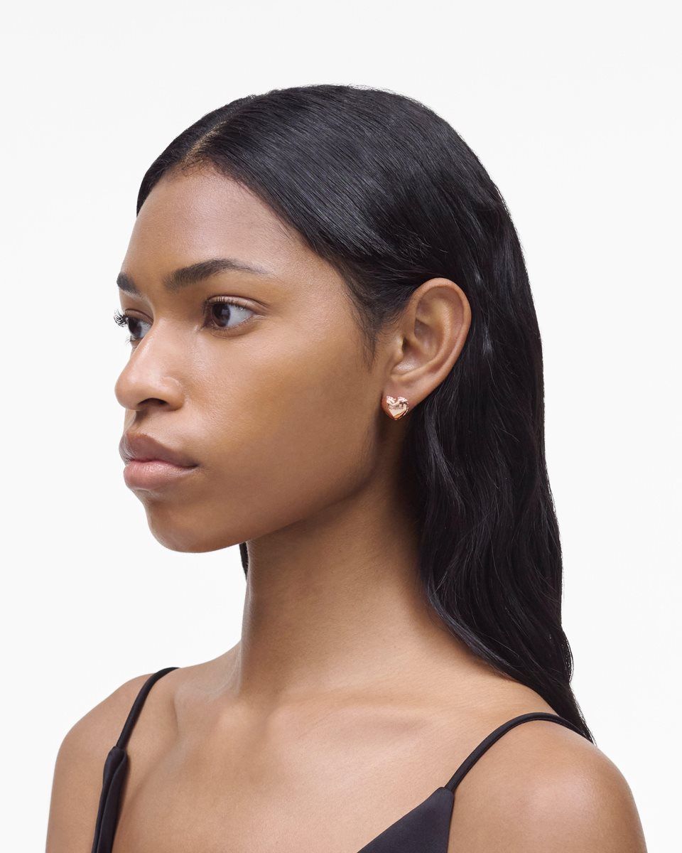 Boucles d'Oreilles Marc Jacobs Balloon Heart Earrings Femme Rose Doré | 697FQLZVA