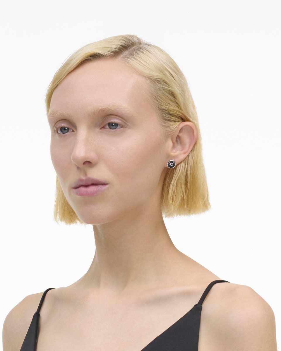 Boucles d'Oreilles Marc Jacobs The Button Stud Earrings Femme Argent Noir | 304FYQXGI