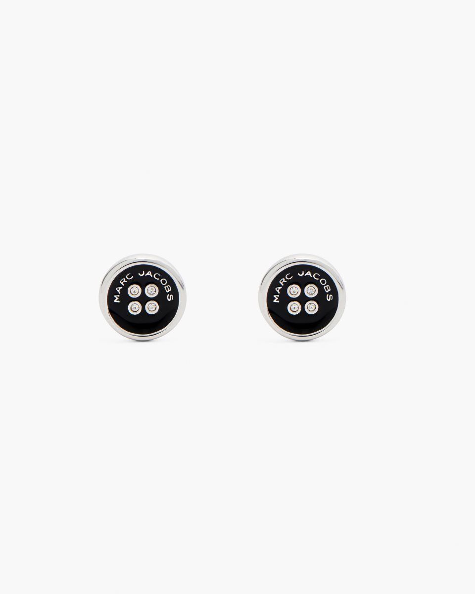 Boucles d'Oreilles Marc Jacobs The Button Stud Earrings Femme Argent Noir | 304FYQXGI