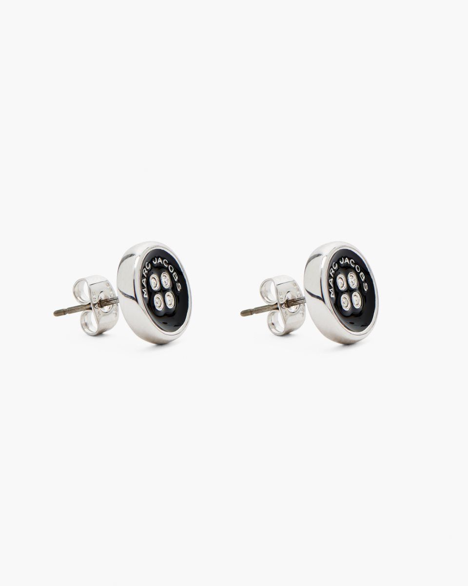 Boucles d\'Oreilles Marc Jacobs The Button Stud Earrings Femme Argent Noir | 304FYQXGI