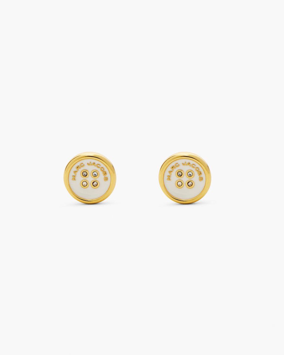 Boucles d'Oreilles Marc Jacobs The Button Stud Earrings Femme Doré Blanche | 386ZTGOYV