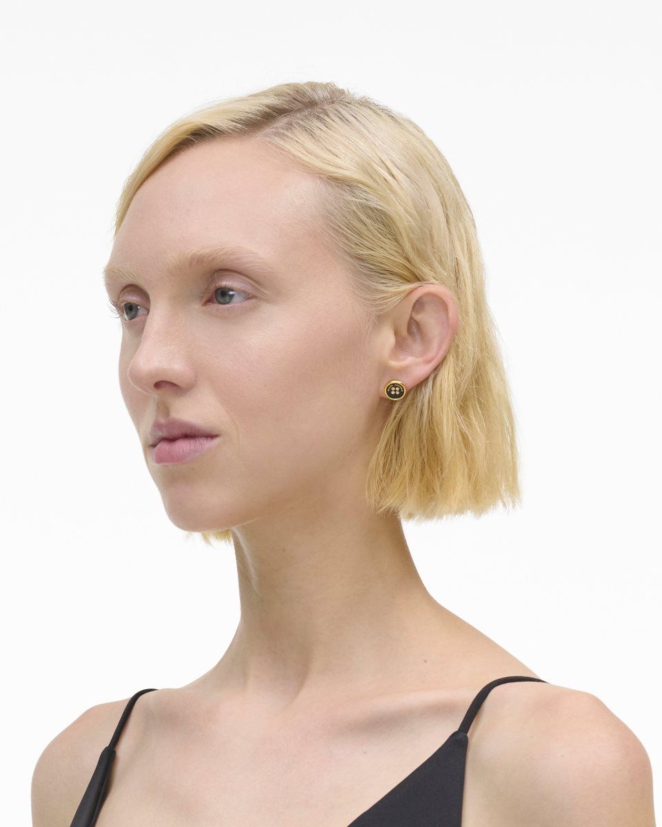 Boucles d'Oreilles Marc Jacobs The Button Stud Earrings Femme Doré Noir | 091KGMNCQ