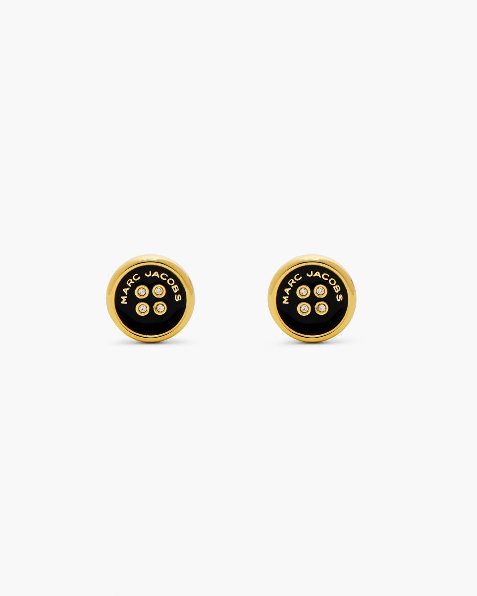 Boucles d'Oreilles Marc Jacobs The Button Stud Earrings Femme Doré Noir | 091KGMNCQ