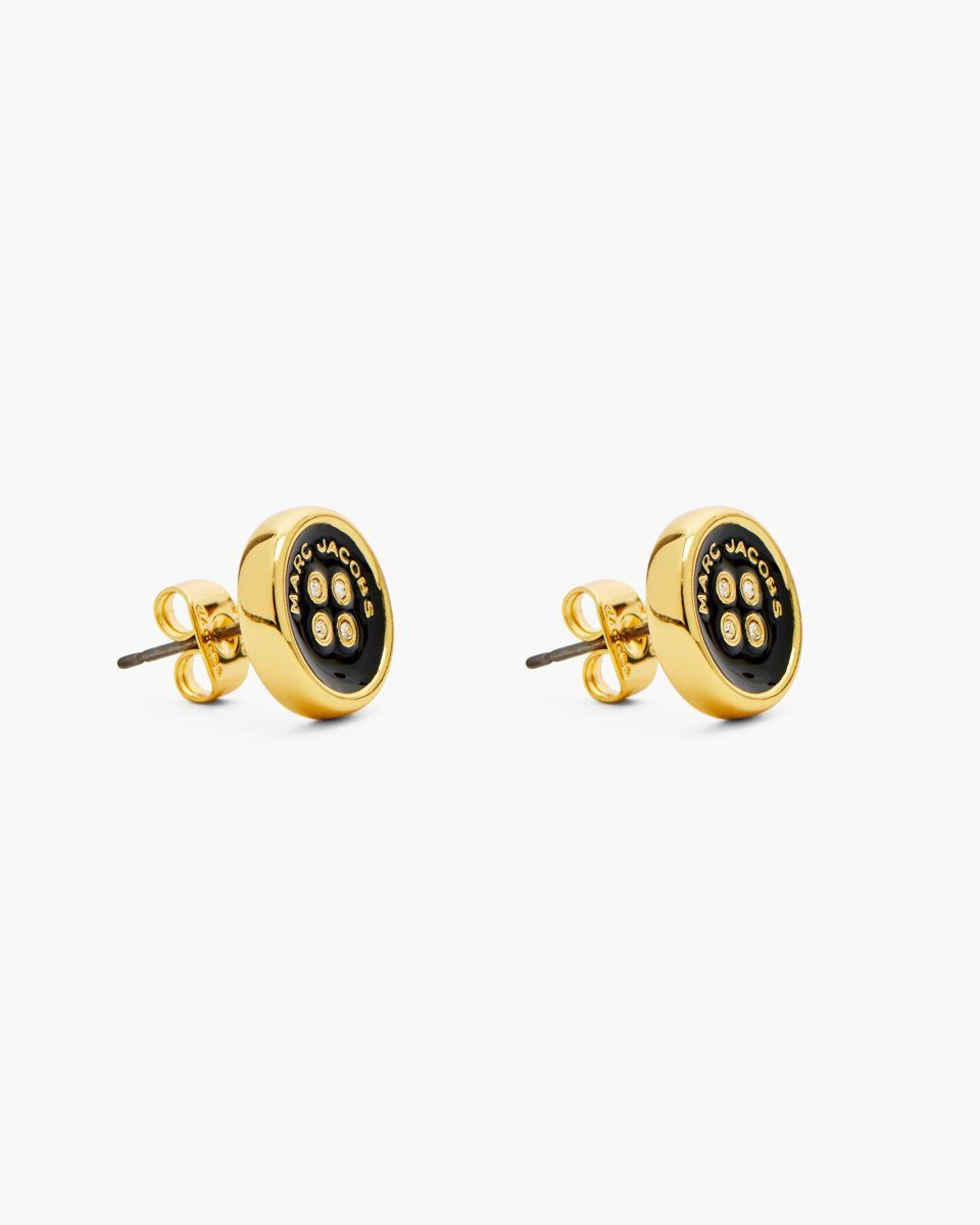 Boucles d\'Oreilles Marc Jacobs The Button Stud Earrings Femme Doré Noir | 091KGMNCQ