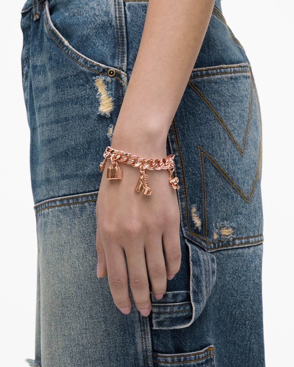 Bracelets Marc Jacobs The Mini Icon Charm Bracelet Femme Rose Doré | 674UNTRHO