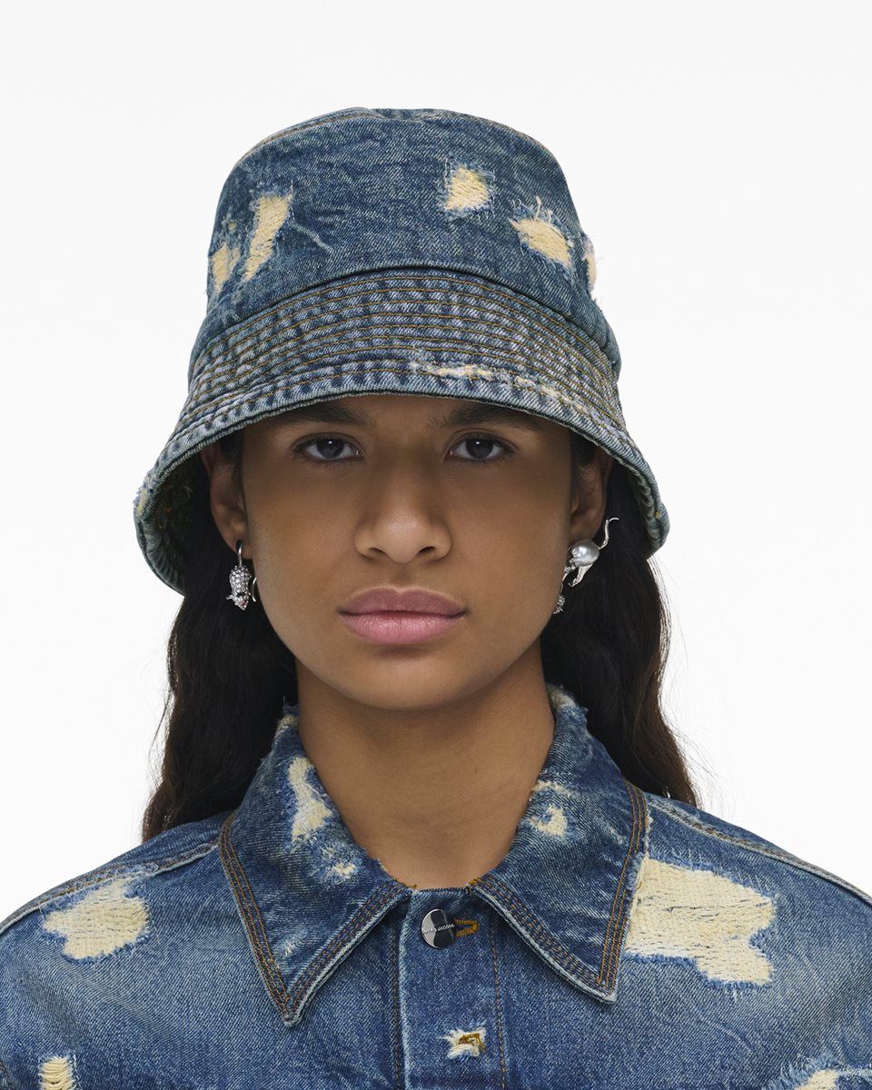 Chapeaux Marc Jacobs The Rip And Repair Bucket Hat Femme Indigo | 520DPQVRL