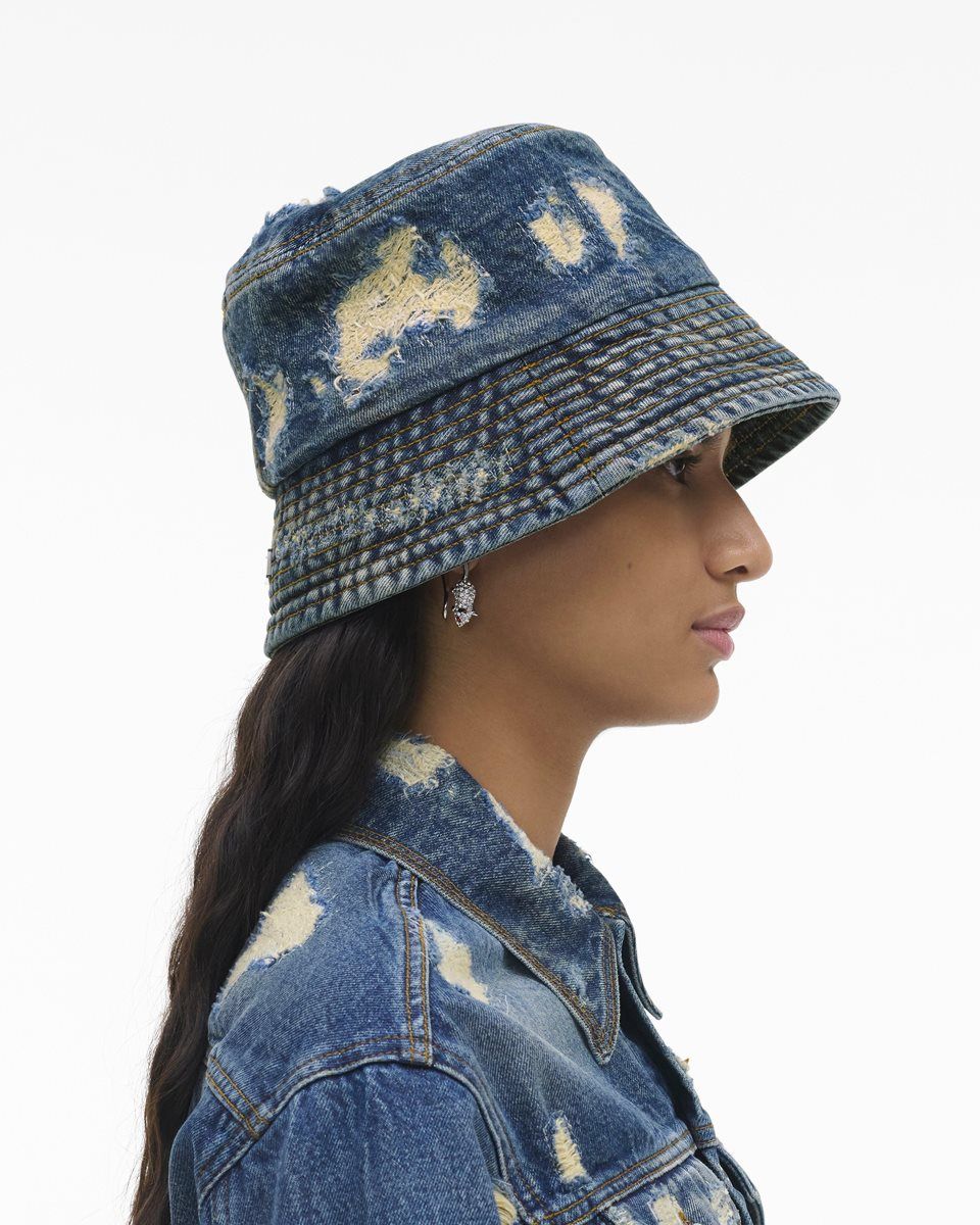 Chapeaux Marc Jacobs The Rip And Repair Bucket Hat Femme Indigo | 520DPQVRL