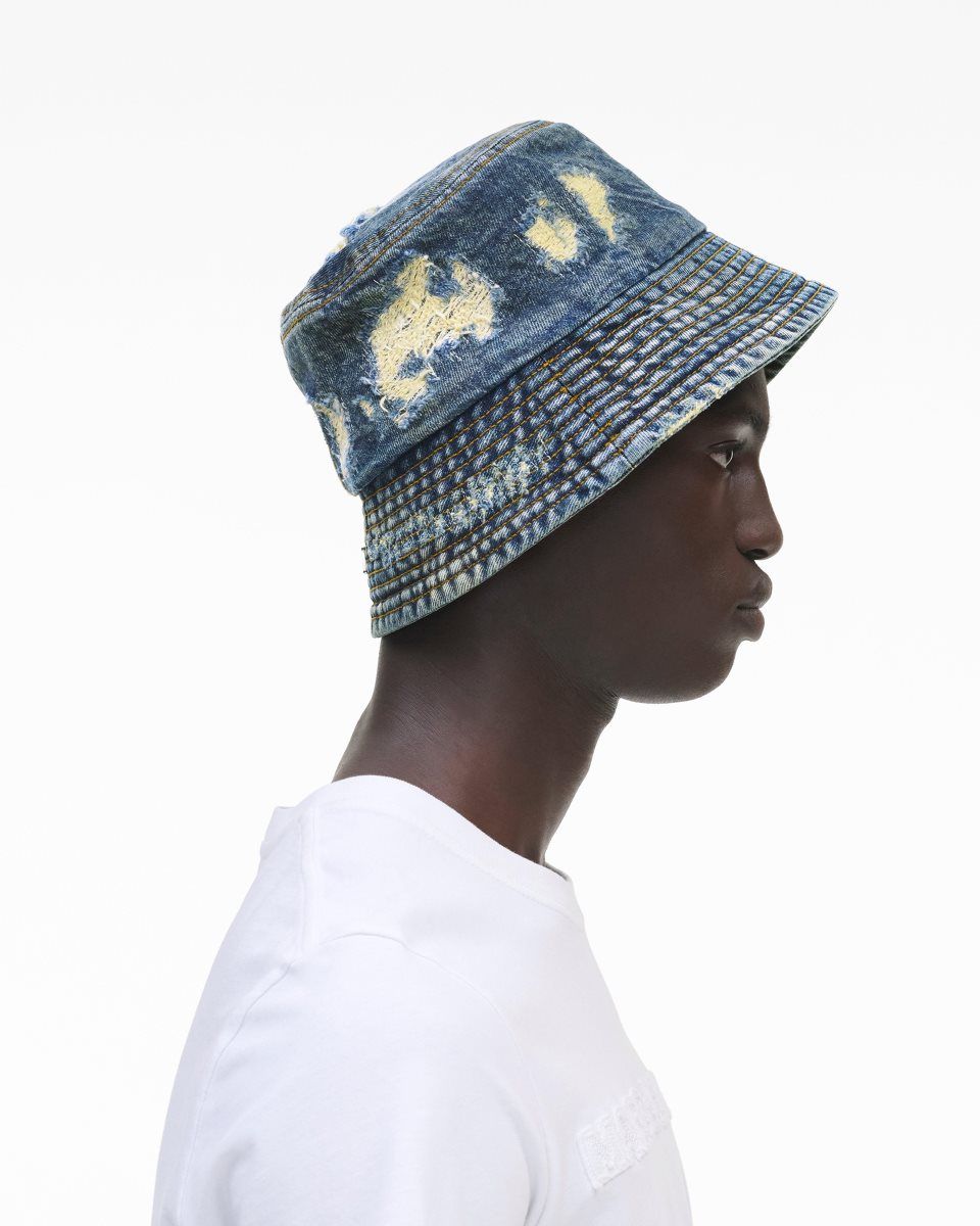 Chapeaux Marc Jacobs The Rip And Repair Bucket Hat Femme Indigo | 520DPQVRL