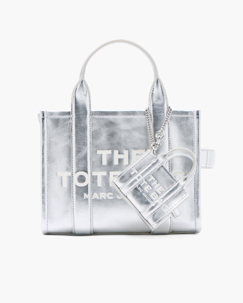 Charms Marc Jacobs The Metallic Leather Nano Tote Charm Femme Argent | 871UQPHLK