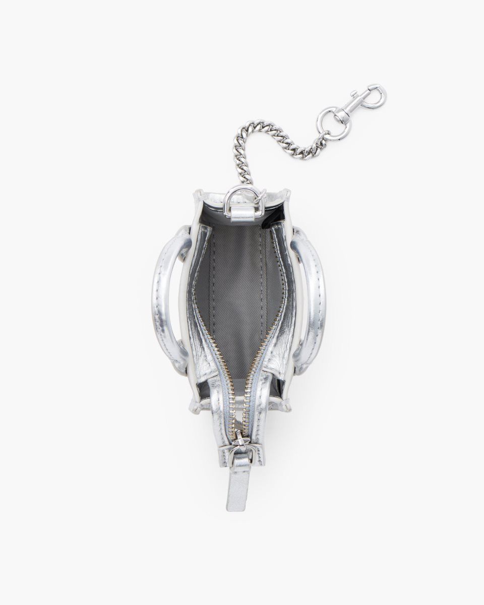 Charms Marc Jacobs The Metallic Leather Nano Tote Charm Femme Argent | 871UQPHLK