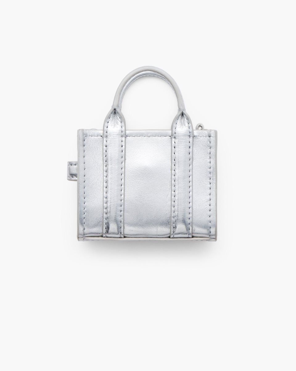 Charms Marc Jacobs The Metallic Leather Nano Tote Charm Femme Argent | 871UQPHLK