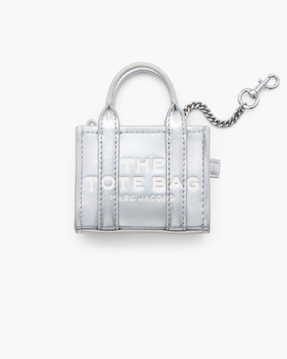 Charms Marc Jacobs The Metallic Leather Nano Tote Charm Femme Argent | 871UQPHLK