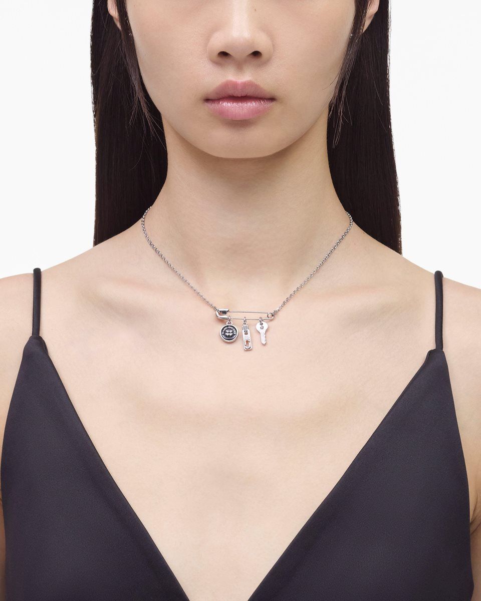 Colliers Marc Jacobs Button Charm Necklace Femme Argent Noir | 257KAZWGB