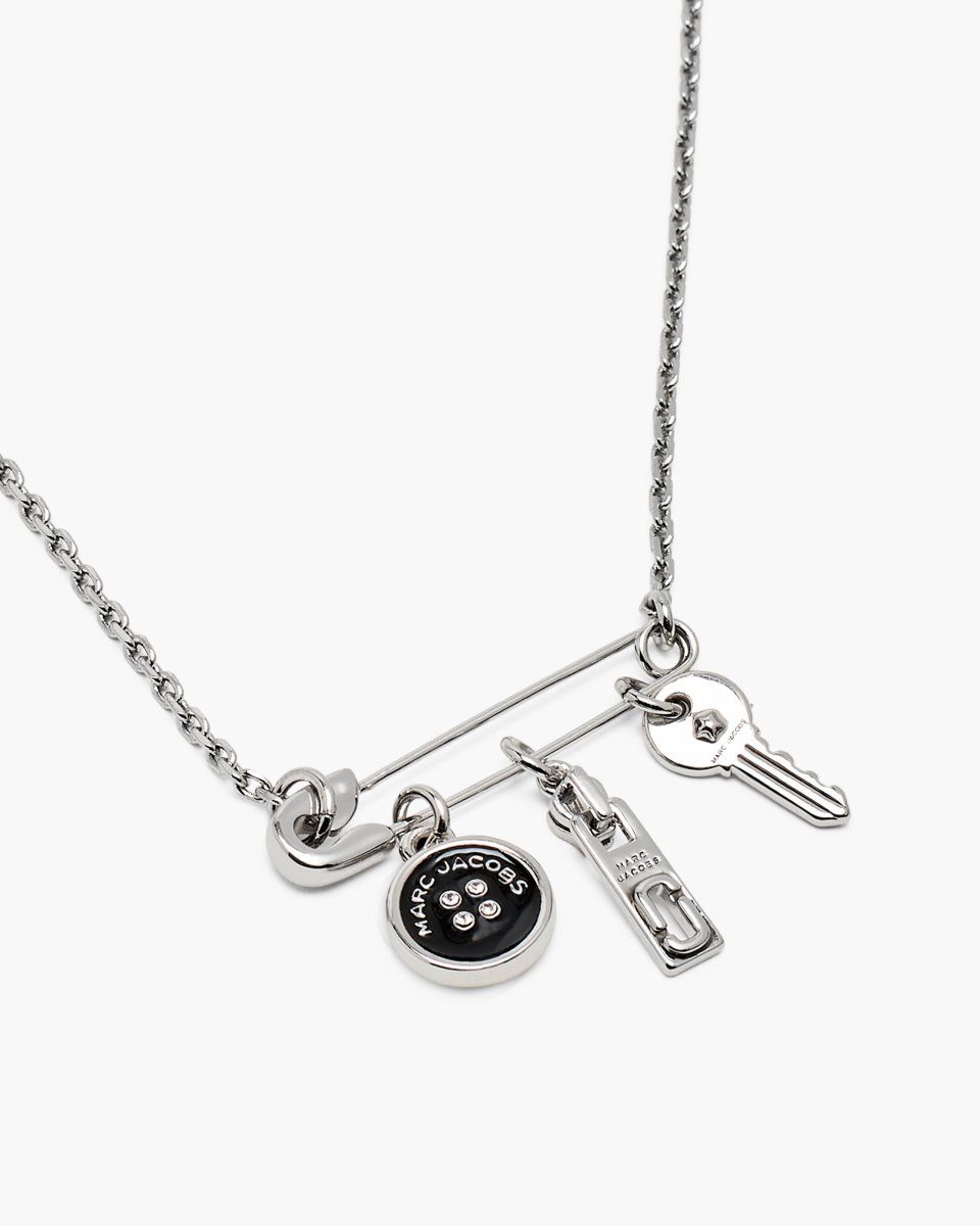 Colliers Marc Jacobs Button Charm Necklace Femme Argent Noir | 257KAZWGB