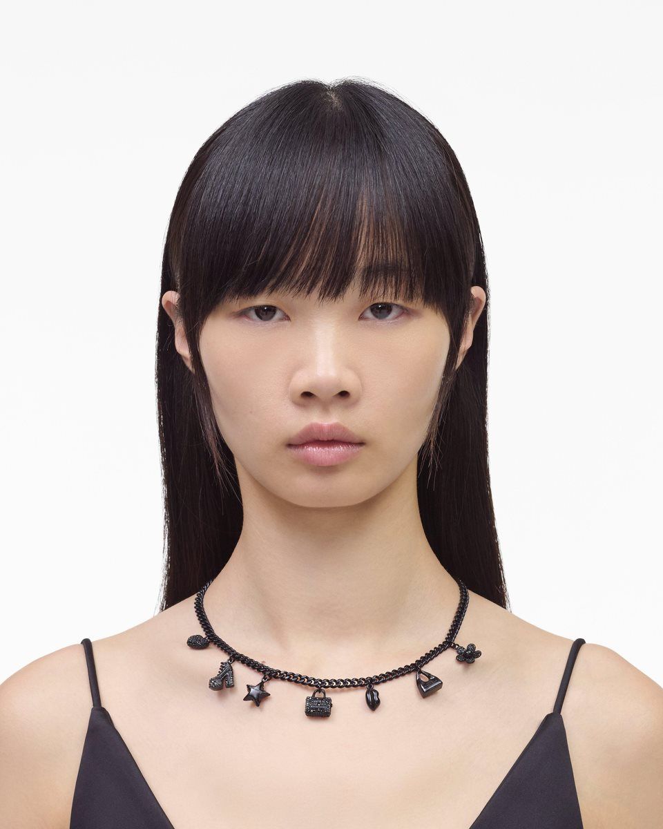 Colliers Marc Jacobs Mini Icon Pave Charm Necklace Femme Noir Noir | 768BUPSLW