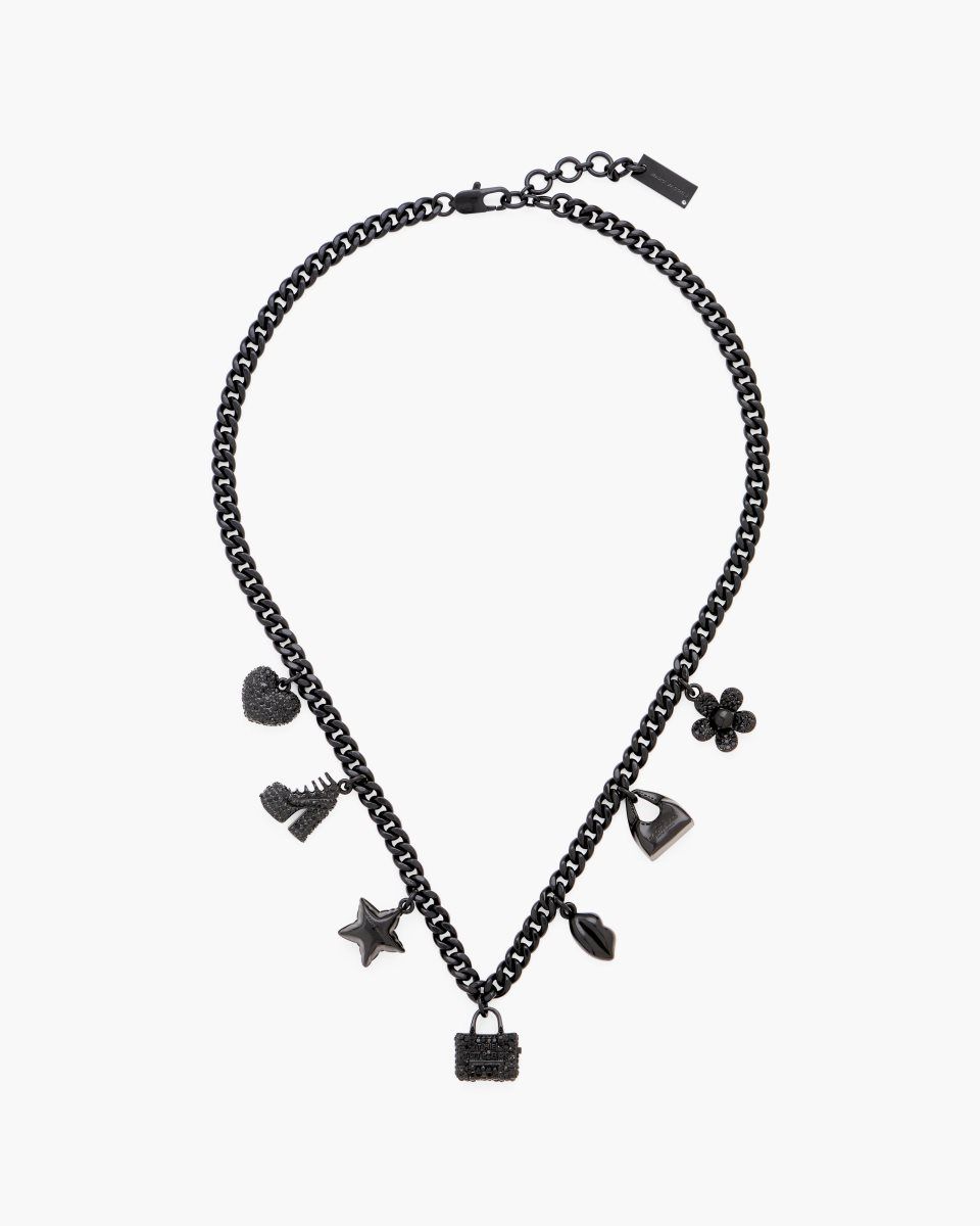 Colliers Marc Jacobs Mini Icon Pave Charm Necklace Femme Noir Noir | 768BUPSLW