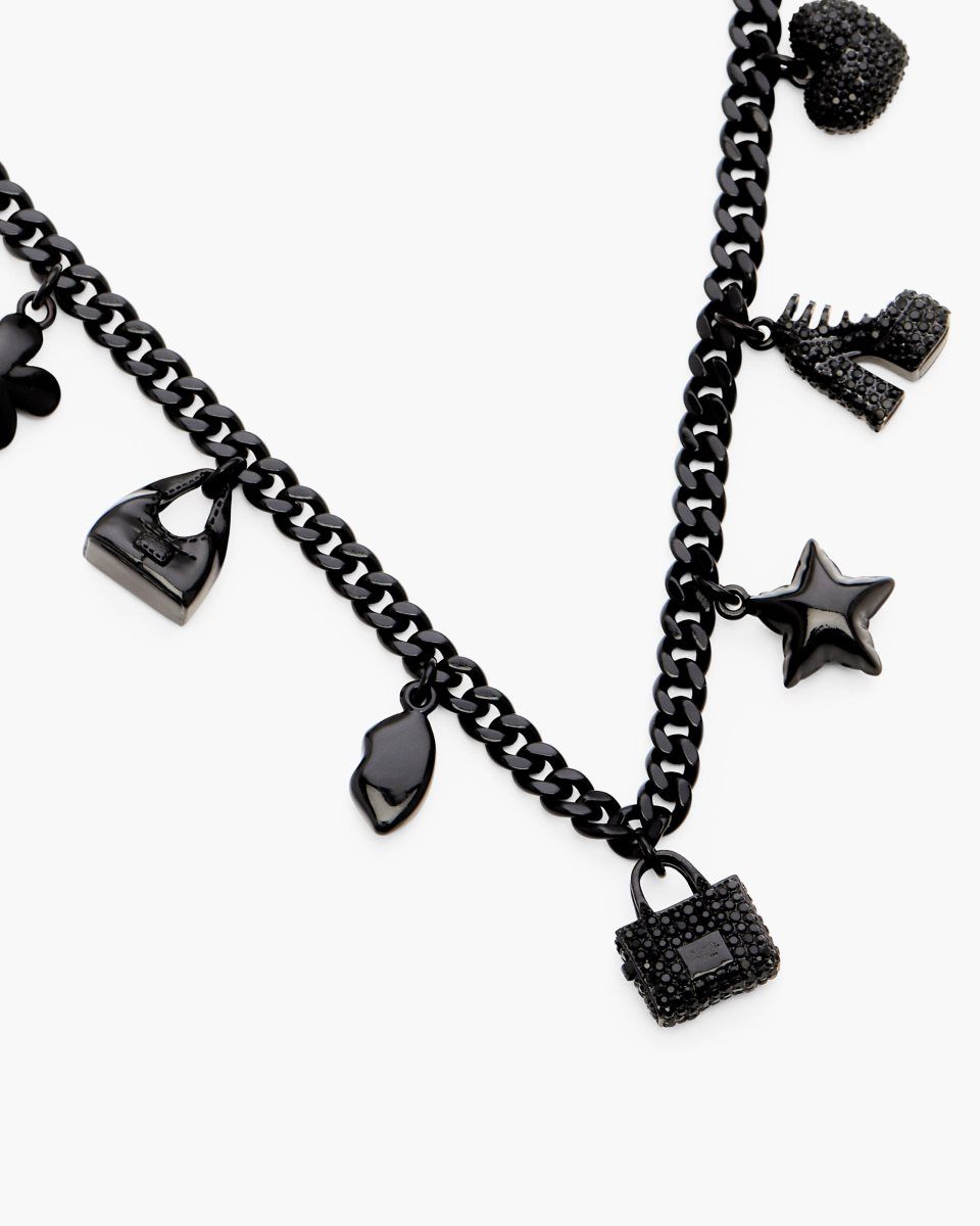 Colliers Marc Jacobs Mini Icon Pave Charm Necklace Femme Noir Noir | 768BUPSLW