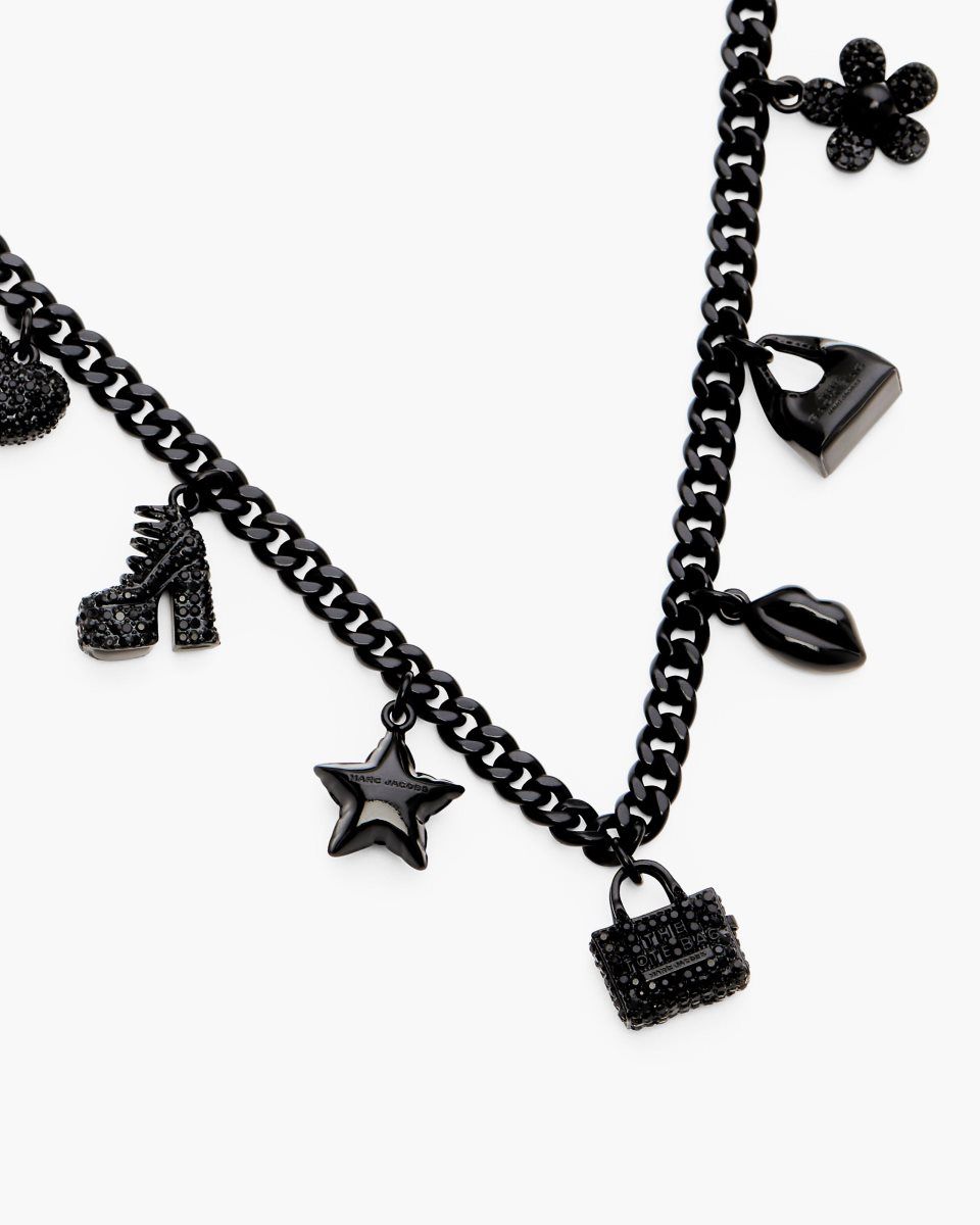 Colliers Marc Jacobs Mini Icon Pave Charm Necklace Femme Noir Noir | 768BUPSLW