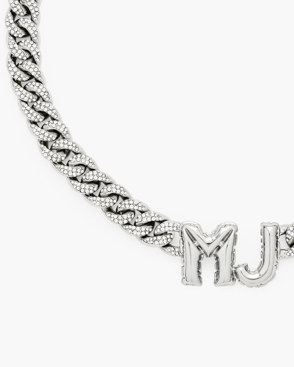 Colliers Marc Jacobs Mj Balloon Pave Chain Necklace Femme Argent | 169QPEJLY