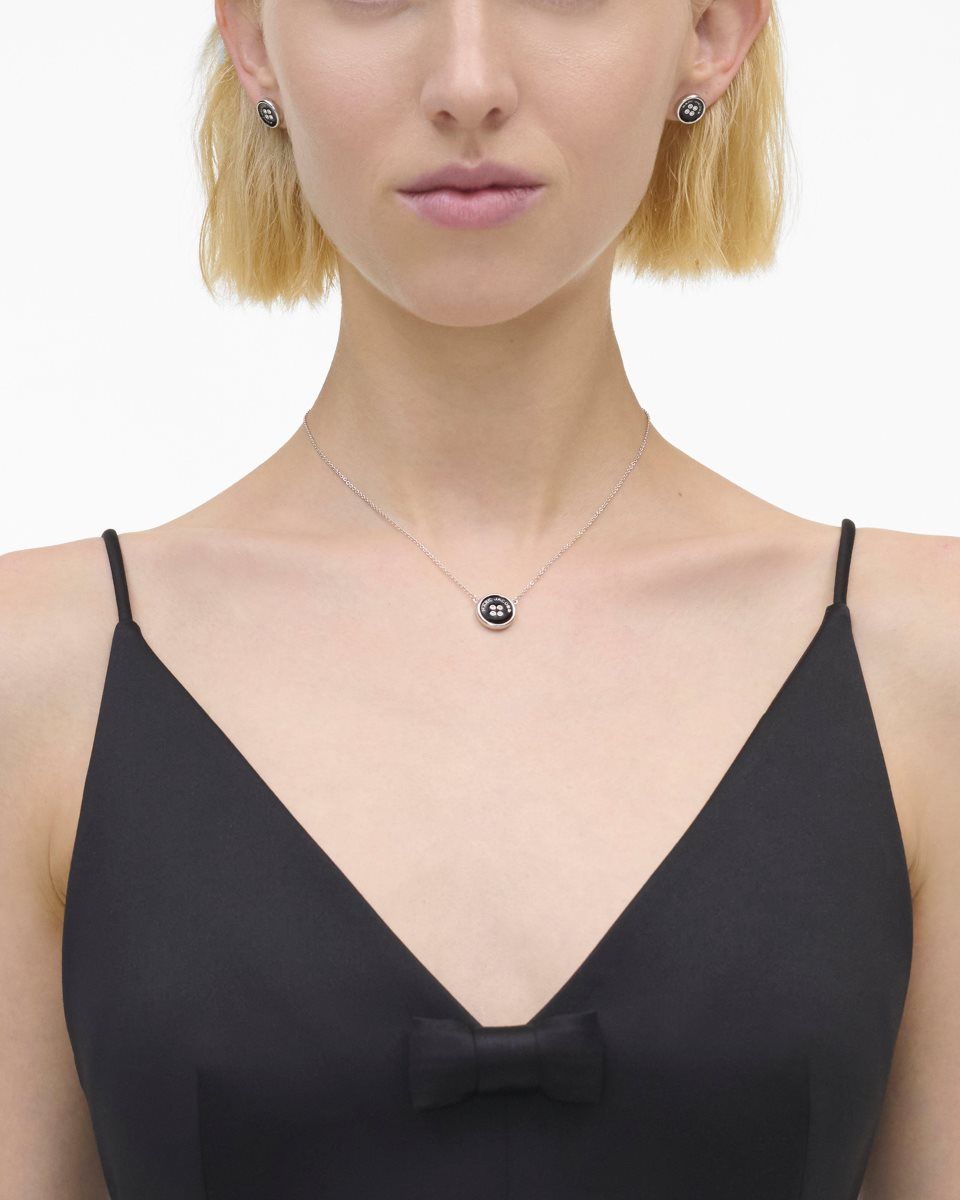 Colliers Marc Jacobs The Button Pendant Necklace Femme Argent Noir | 584BFXSIZ